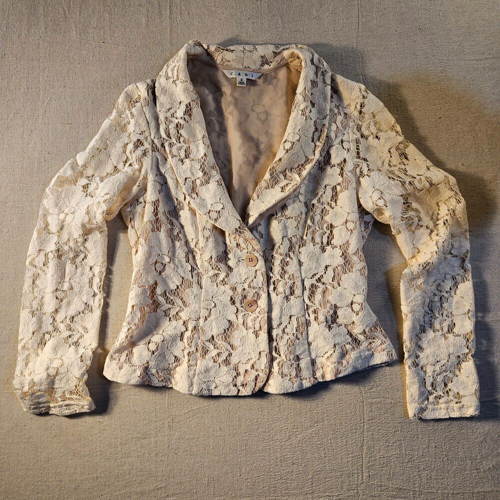 CAbi Floral Lace Blazer Jacket Womens Size 2 Ivory Romantic Coquette Cottagecore
